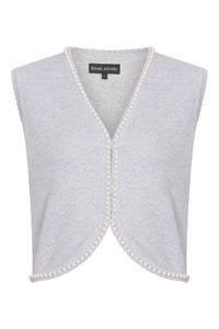 Embellished V-Neck Cropped Waist Coat in Ash