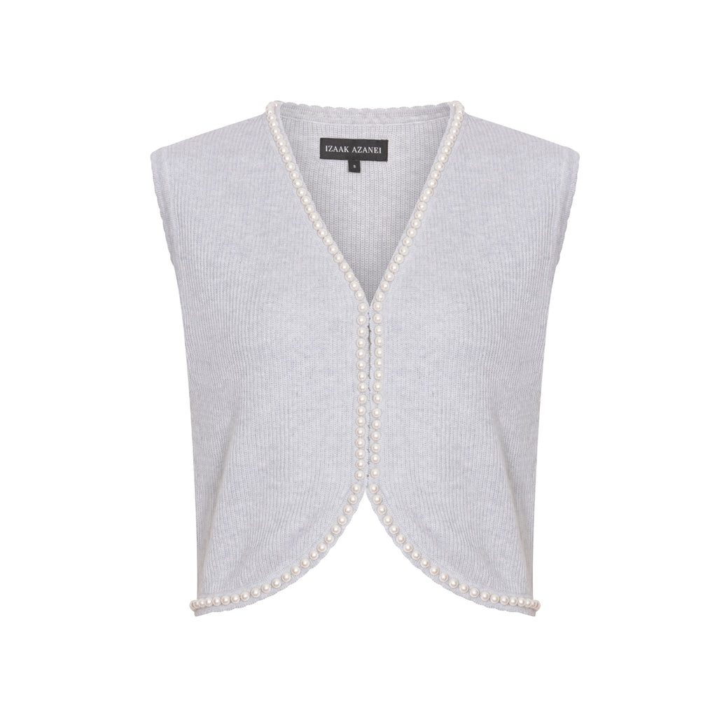 Embellished V-Neck Cropped Waist Coat in Ash