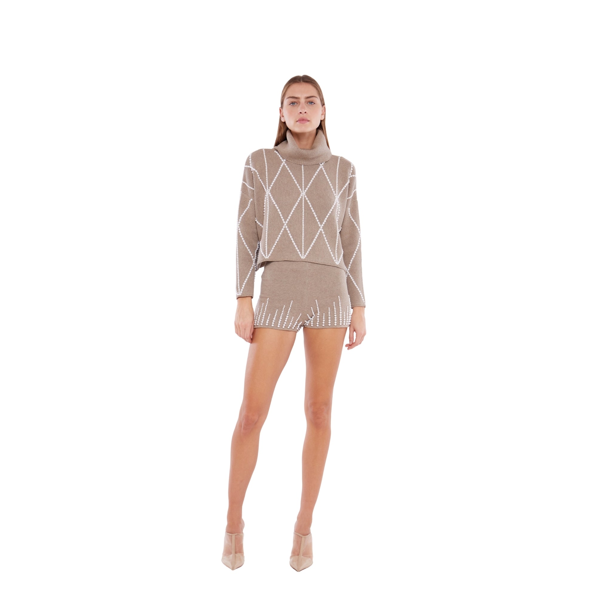 Embellished Hot Pants in Taupe