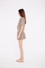 Load image into Gallery viewer, Short Sleeve Embellished Pocket Shirt in Taupe
