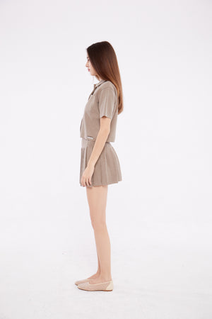 Short Sleeve Embellished Pocket Shirt in Taupe