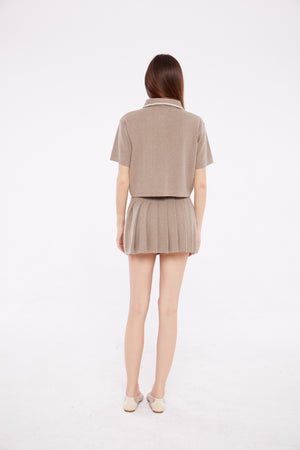 Pleated Mini Skirt in Taupe