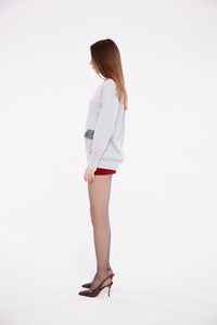 Oversized Cardigan with Embellished Pockets in Ash