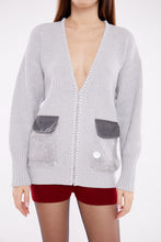 Load image into Gallery viewer, Oversized Cardigan with Embellished Pockets in Ash
