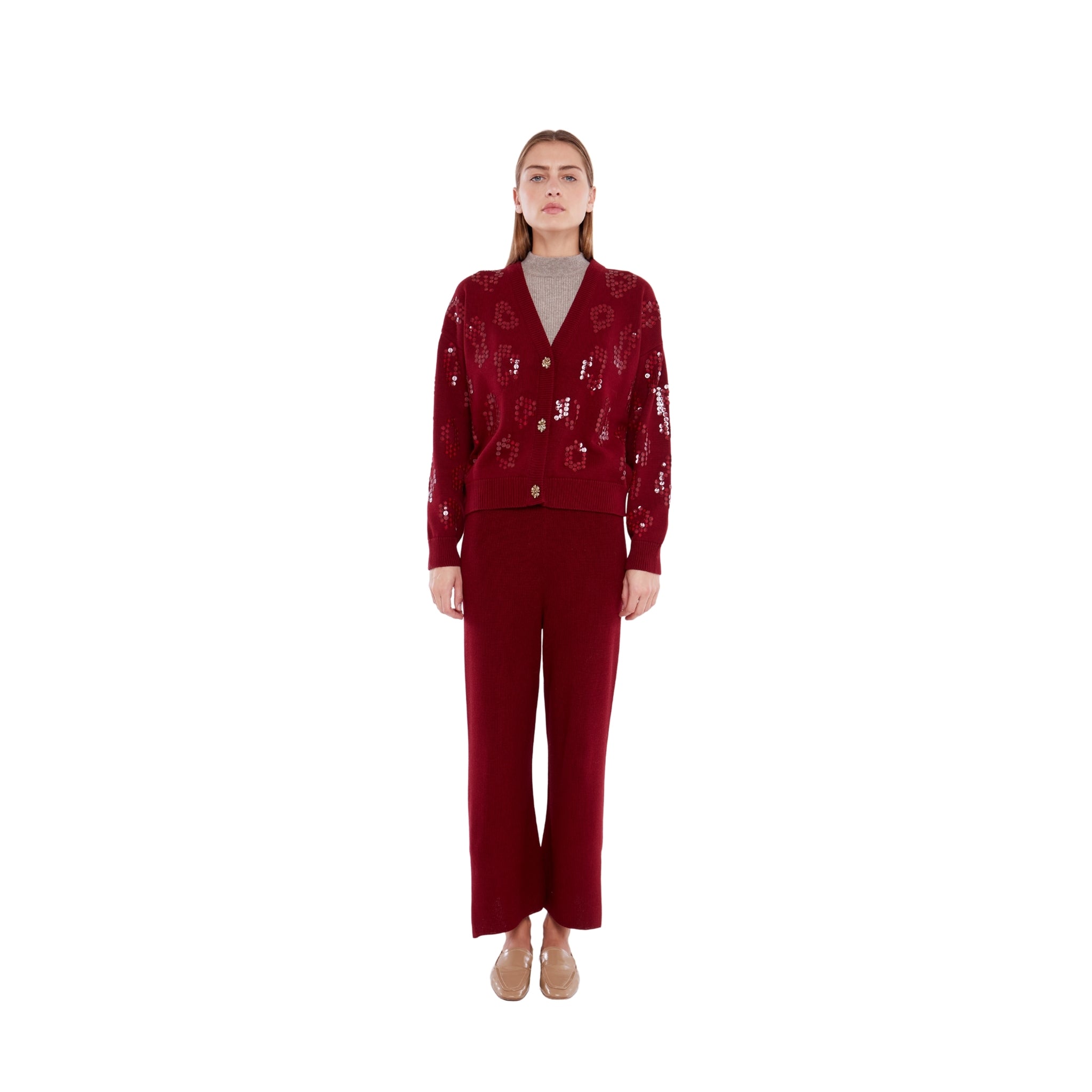 Embellished Cardigan in Ruby