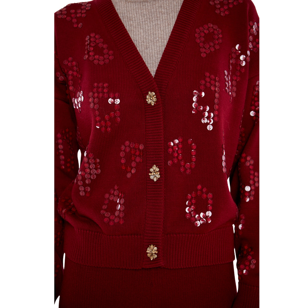 Embellished Cardigan in Ruby