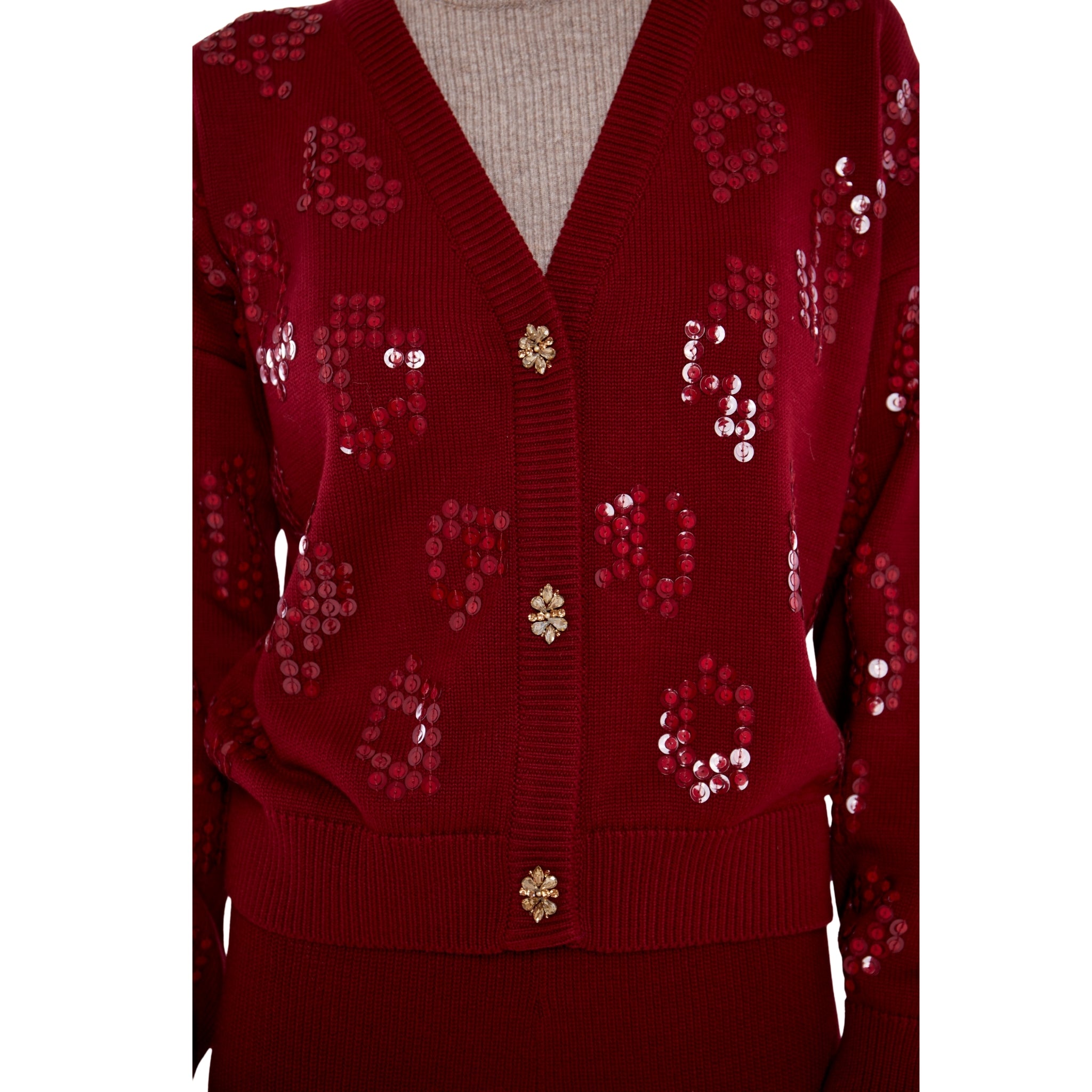 Embellished Cardigan in Ruby