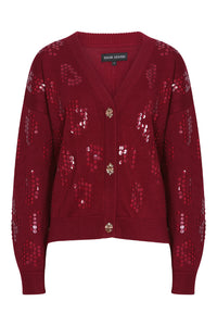 Embellished Cardigan in Ruby