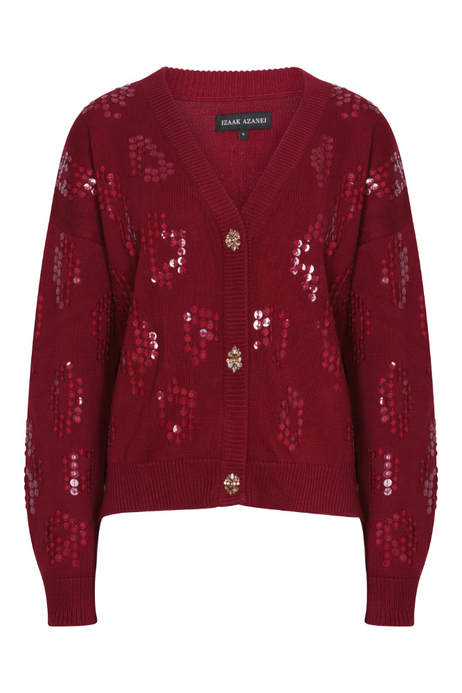 Embellished Cardigan in Ruby