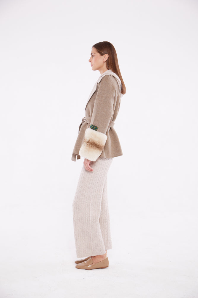 Beige Colour Block Loro Piana Coat With Chinchilla Cuffs