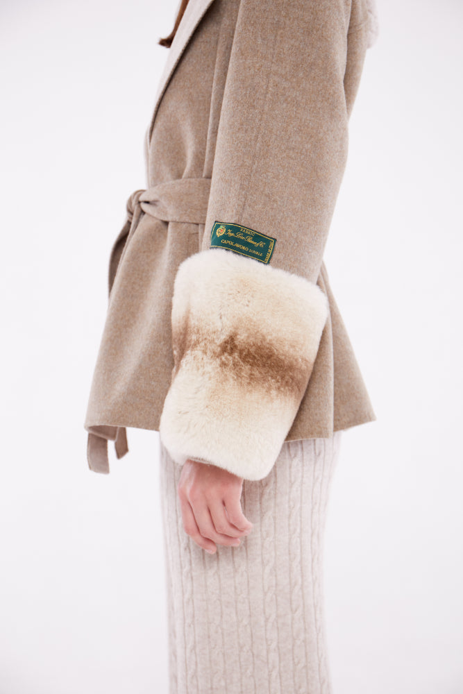 Beige Colour Block Loro Piana Coat With Chinchilla Cuffs