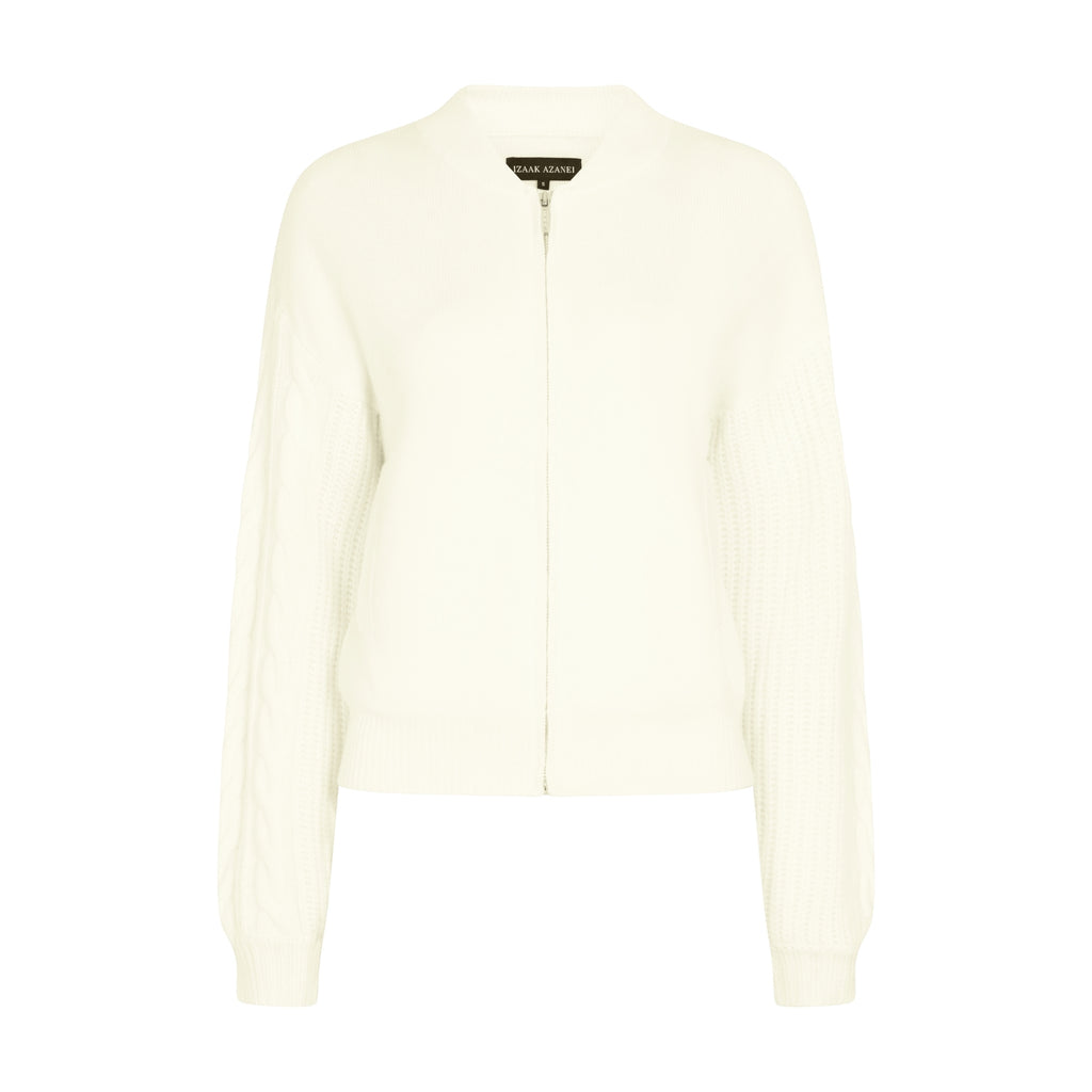 The Bomber with Contrast Cable Sleeves in Ivory