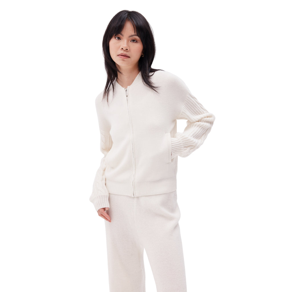 The Bomber with Contrast Cable Sleeves in Ivory