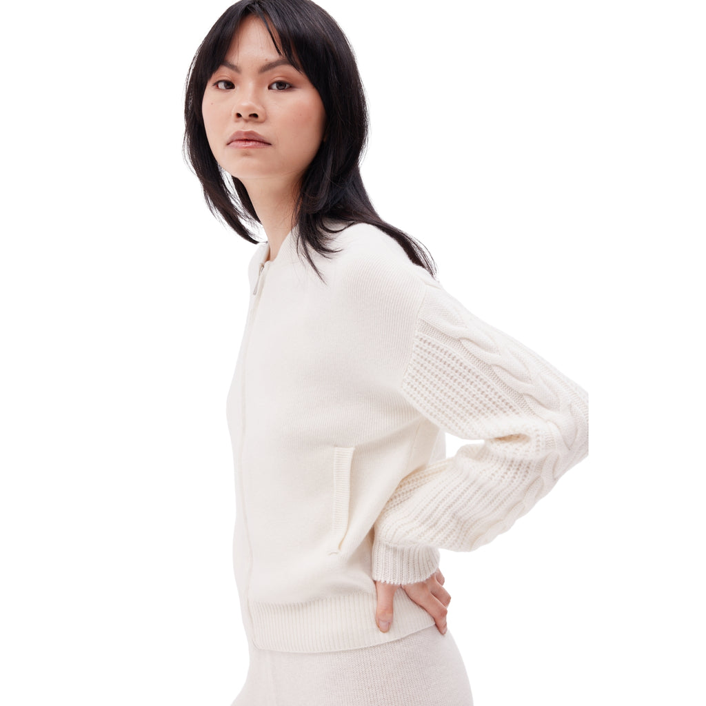 The Bomber with Contrast Cable Sleeves in Ivory