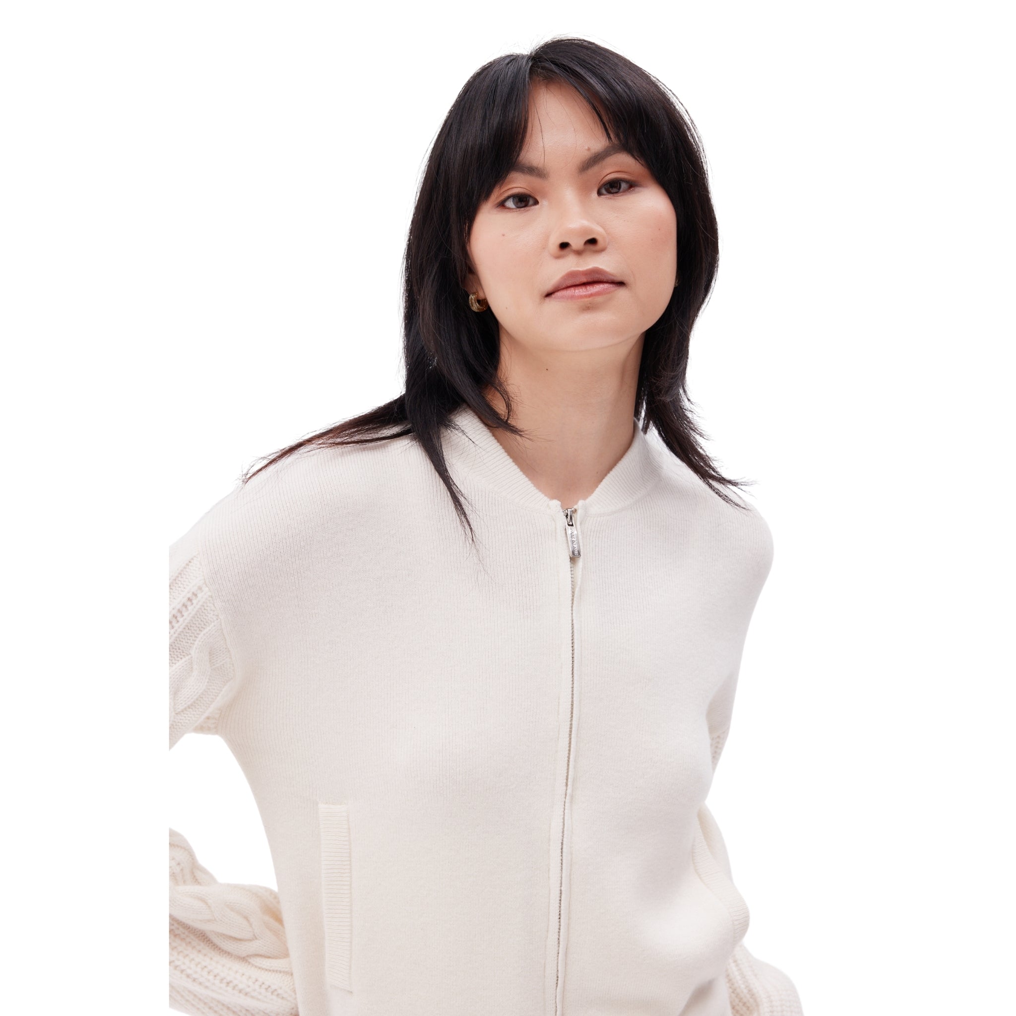 The Bomber with Contrast Cable Sleeves in Ivory