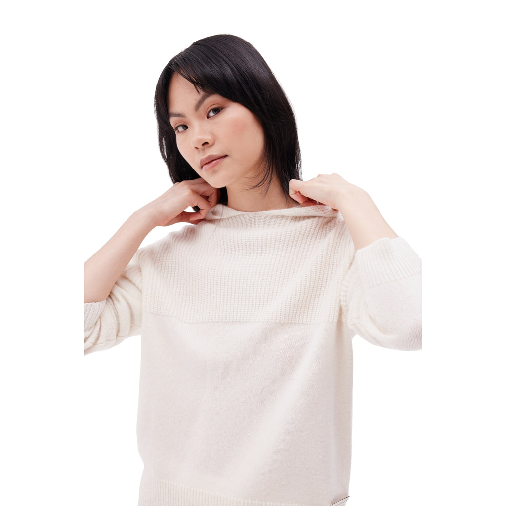 The Contrast Texture Hoodie in Ivory