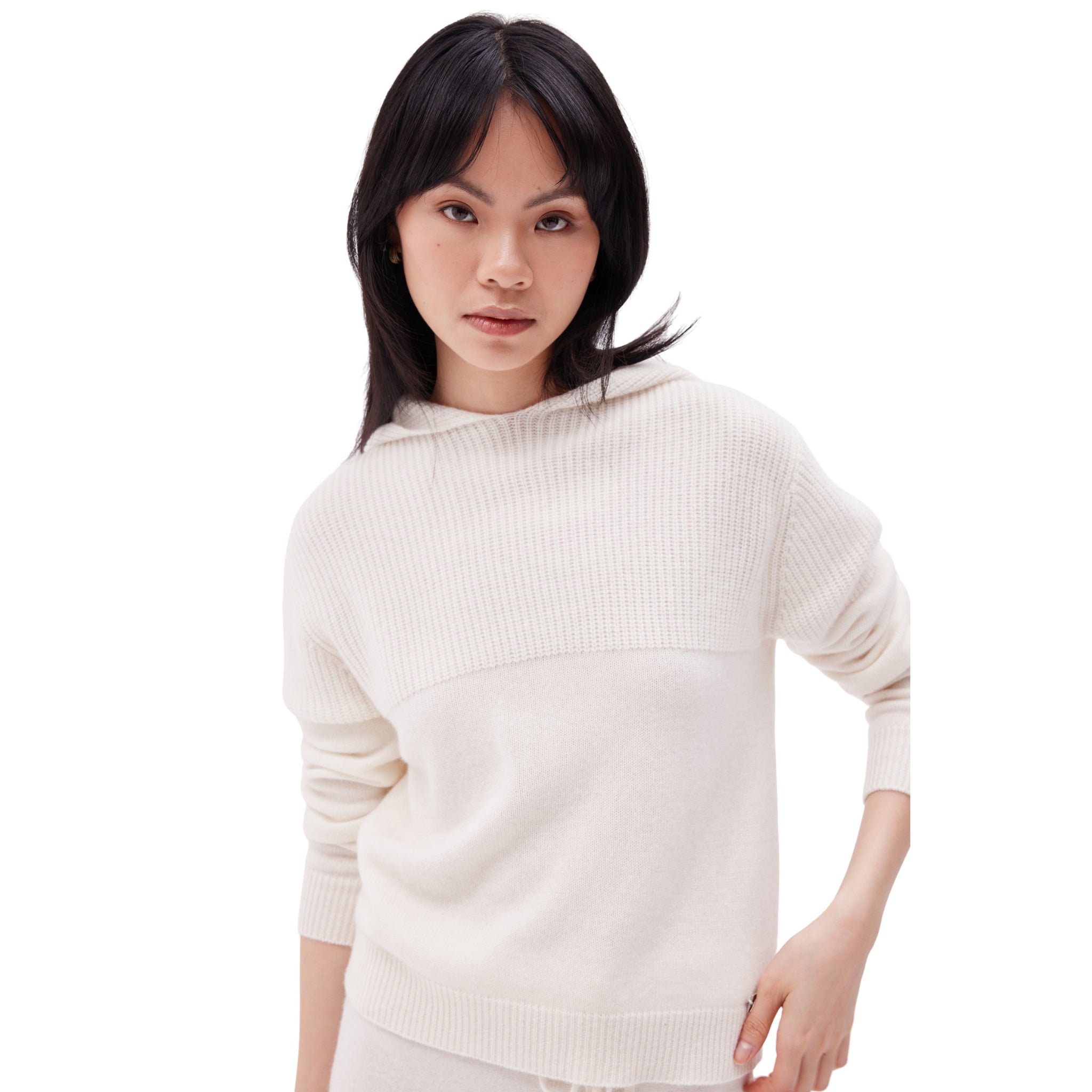 The Contrast Texture Hoodie in Ivory