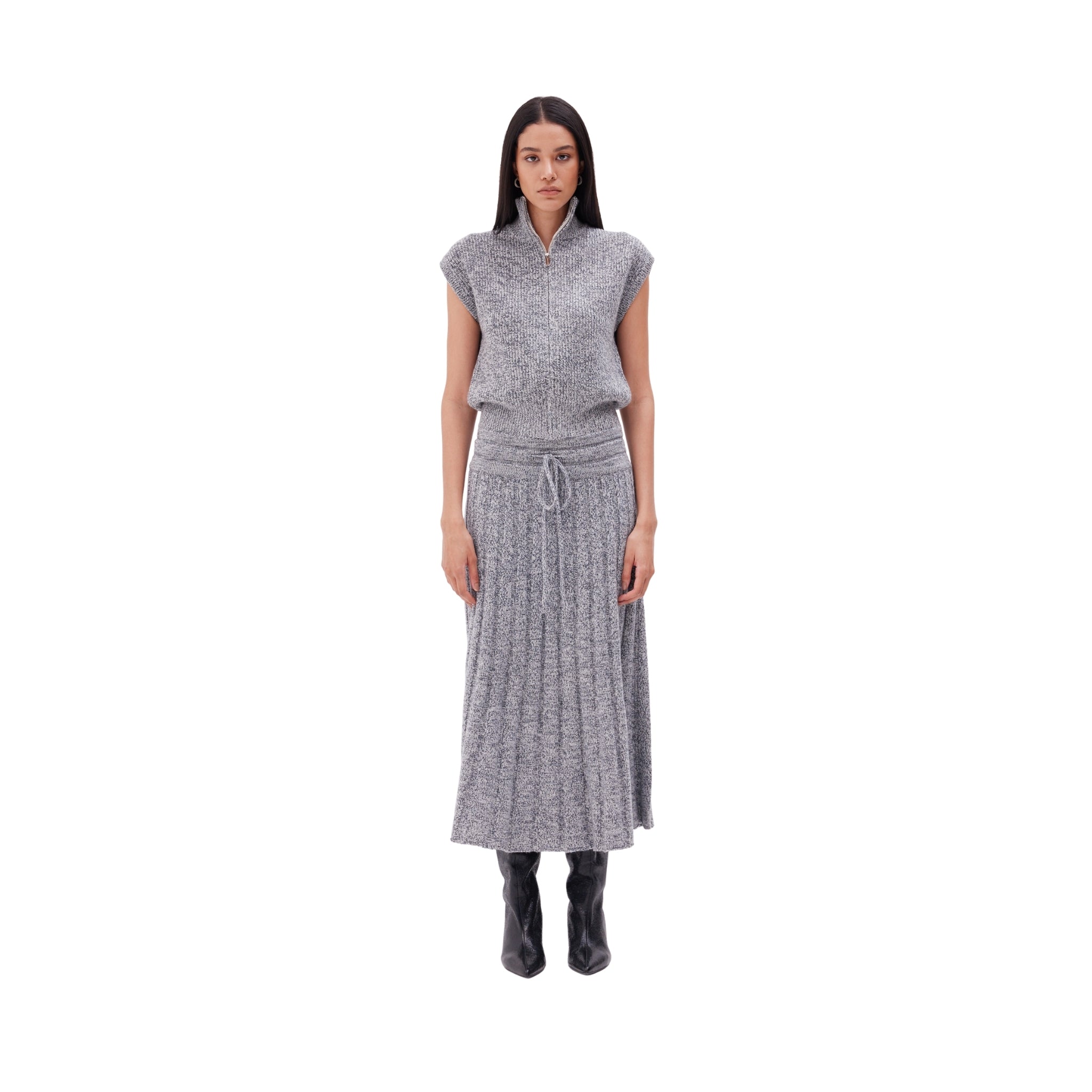 The Sleeveless High Neck Pullover in Ink