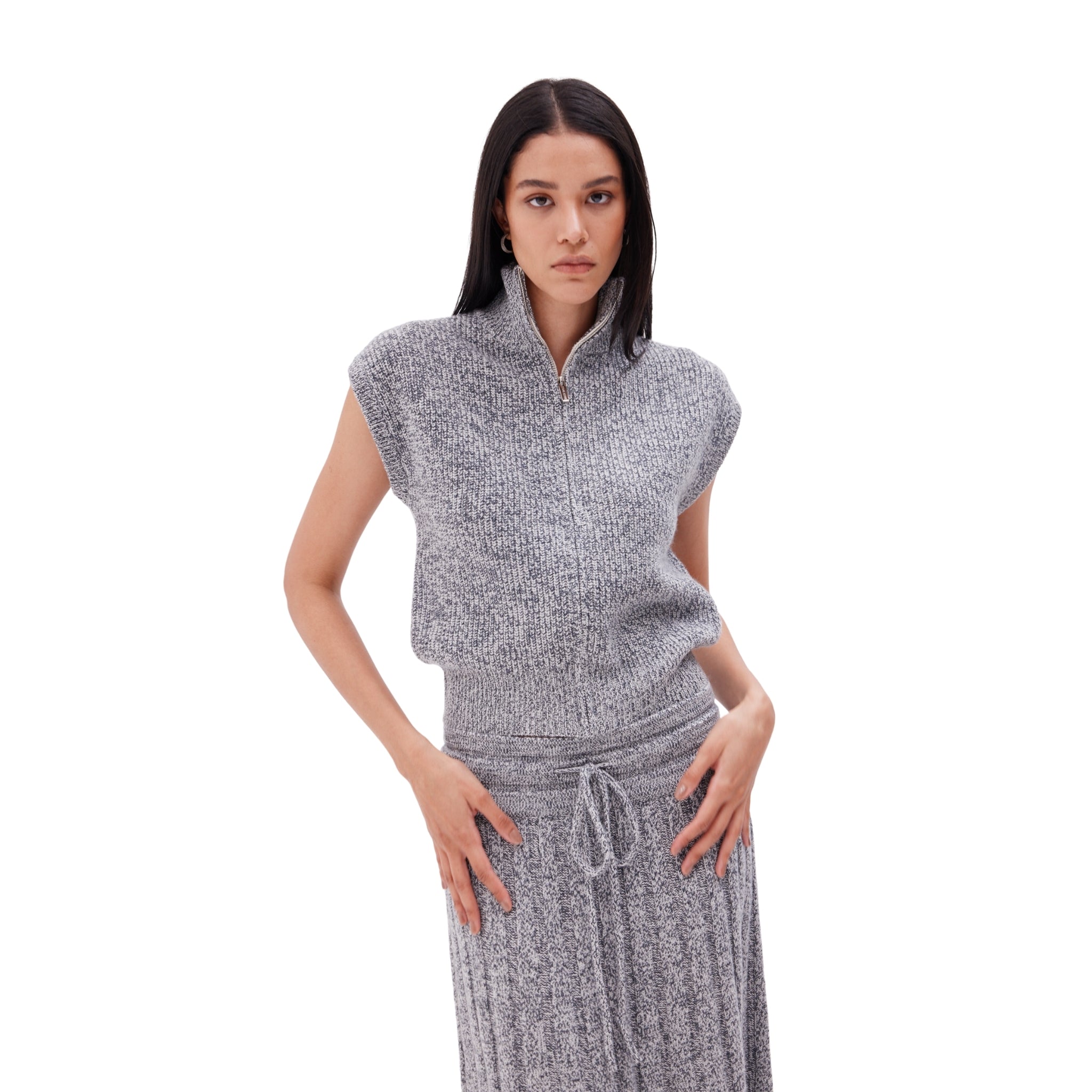 The Sleeveless High Neck Pullover in Ink