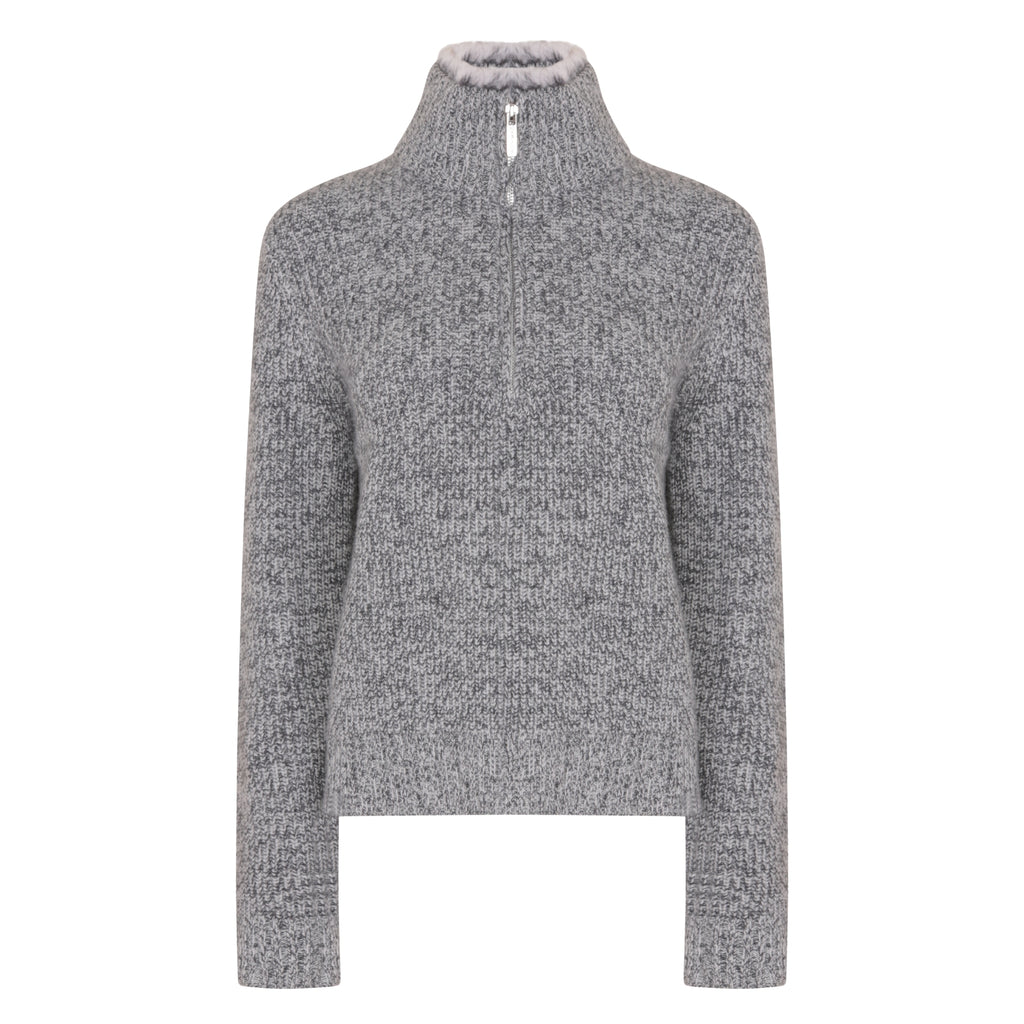 The High Neck Zip Up Pullover with Internal Fur Lining in Ink