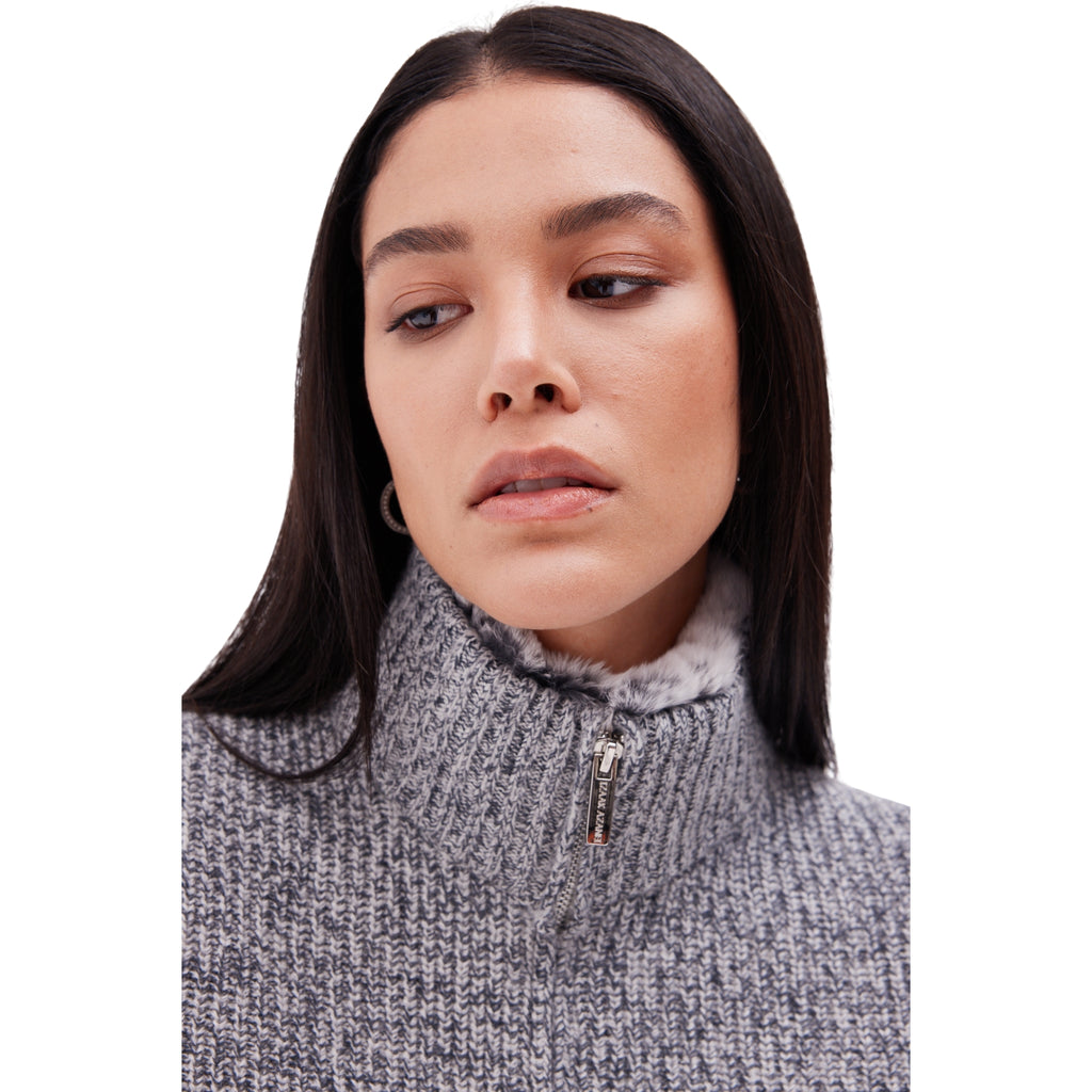 The High Neck Zip Up Pullover with Internal Fur Lining in Ink