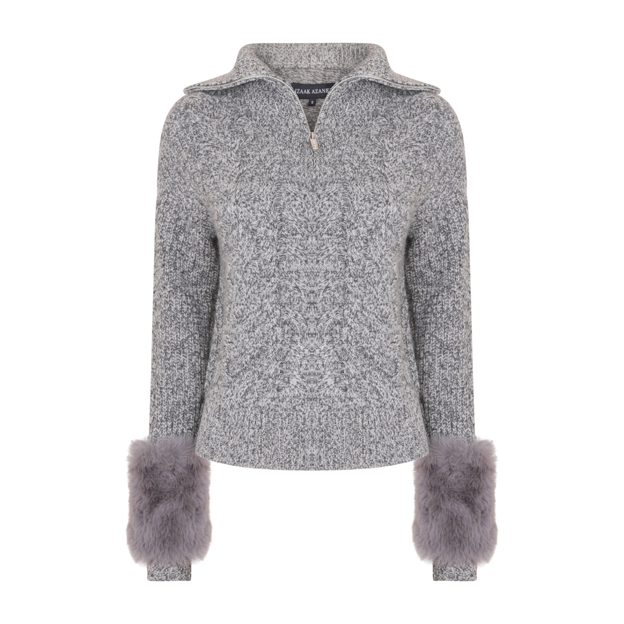 The Zip Up Pullover with Faux Fur Cuffs in Ink