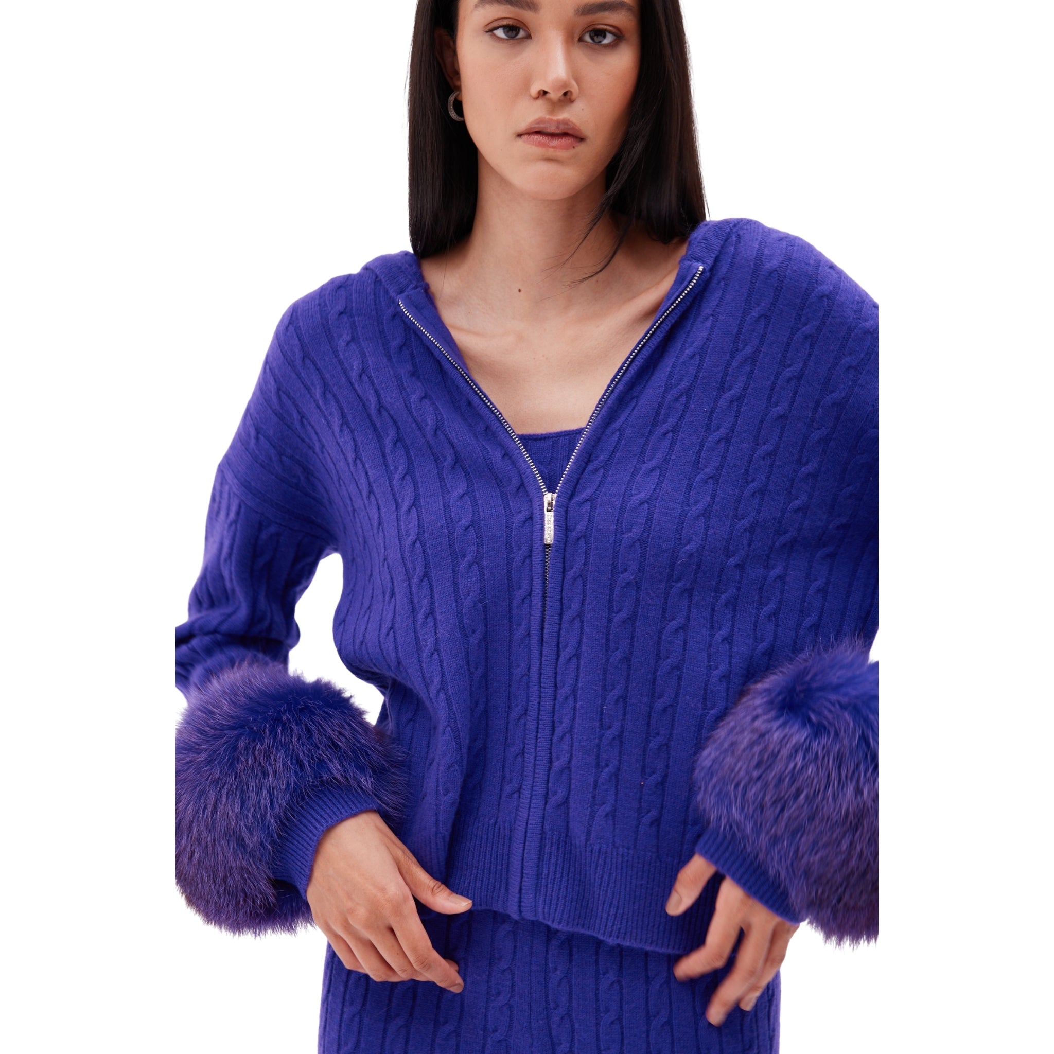 The Zip Up Hoodie with Cuffs in Royal Violet