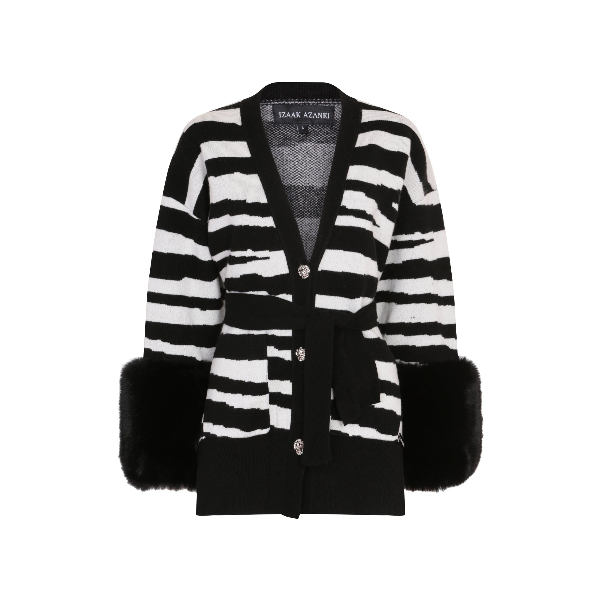 The Belted Cardigan with Faux Cuffs in Zebra