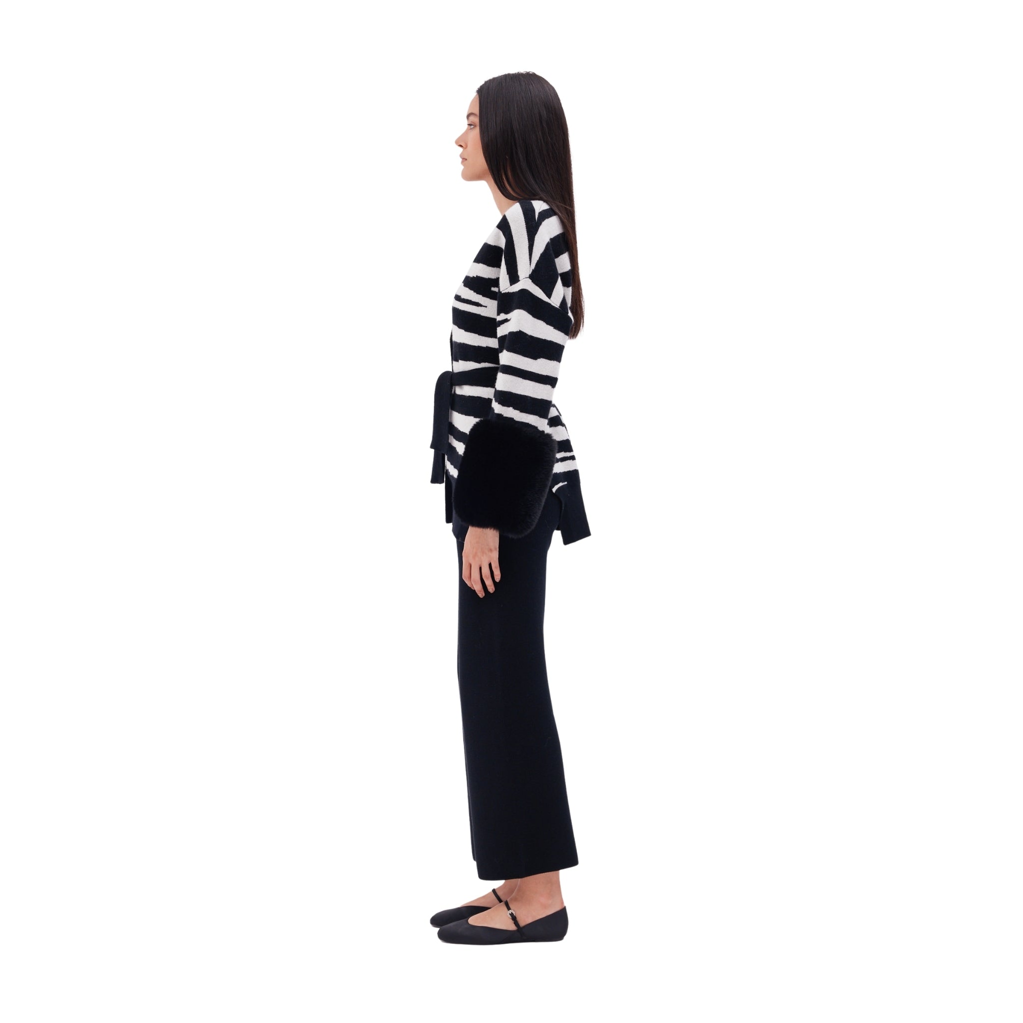The Belted Cardigan with Faux Cuffs in Zebra
