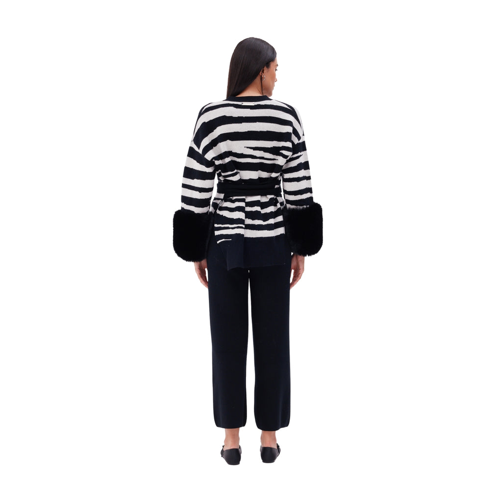 The Belted Cardigan with Faux Cuffs in Zebra