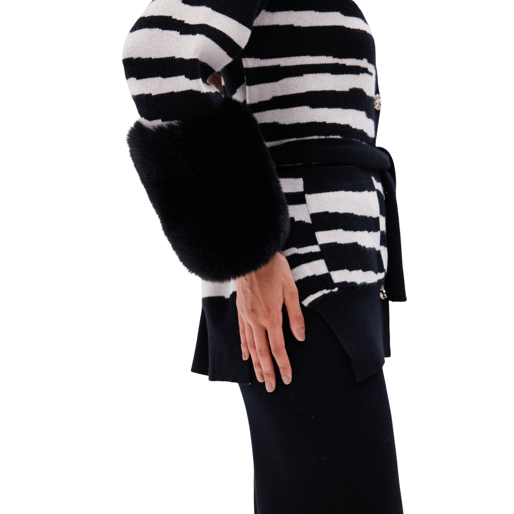 The Belted Cardigan with Faux Cuffs in Zebra