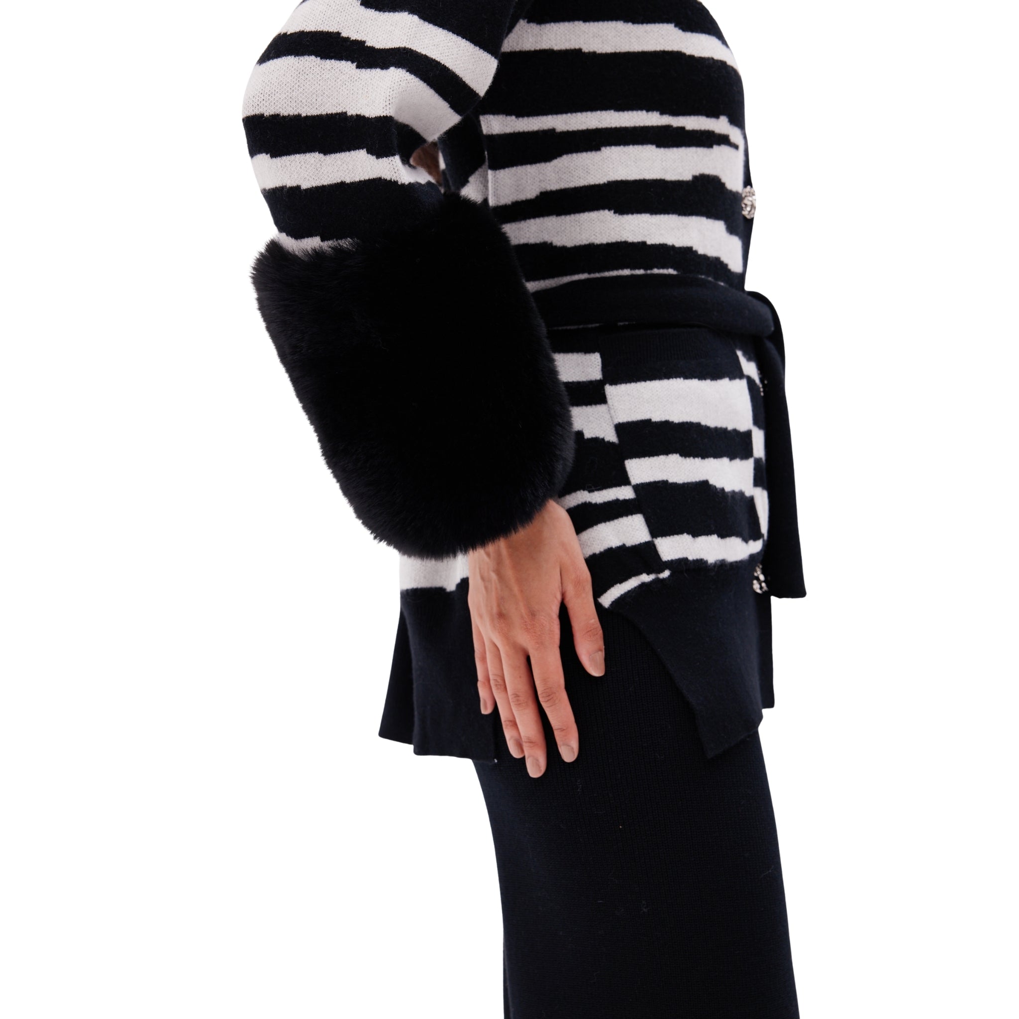 The Belted Cardigan with Faux Cuffs in Zebra