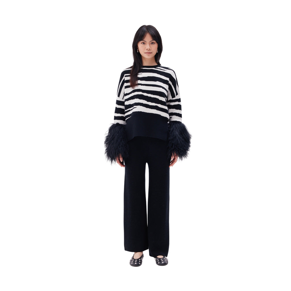 The Shearling Cuff Sweater in Zebra