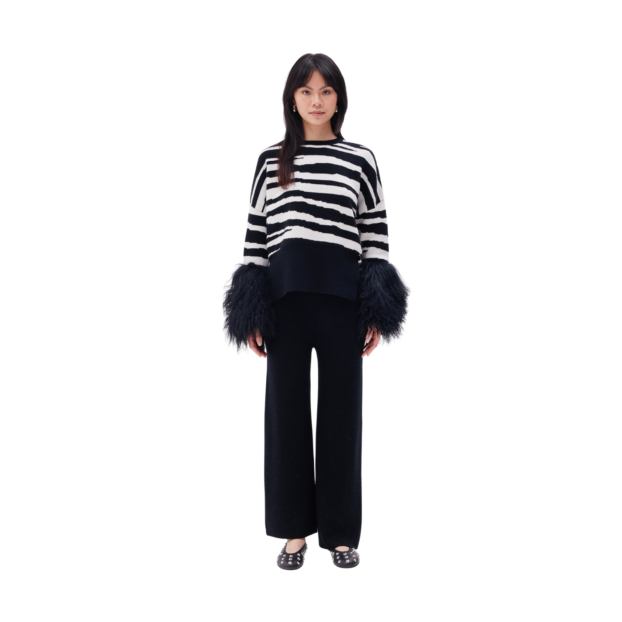 The Shearling Cuff Sweater in Zebra