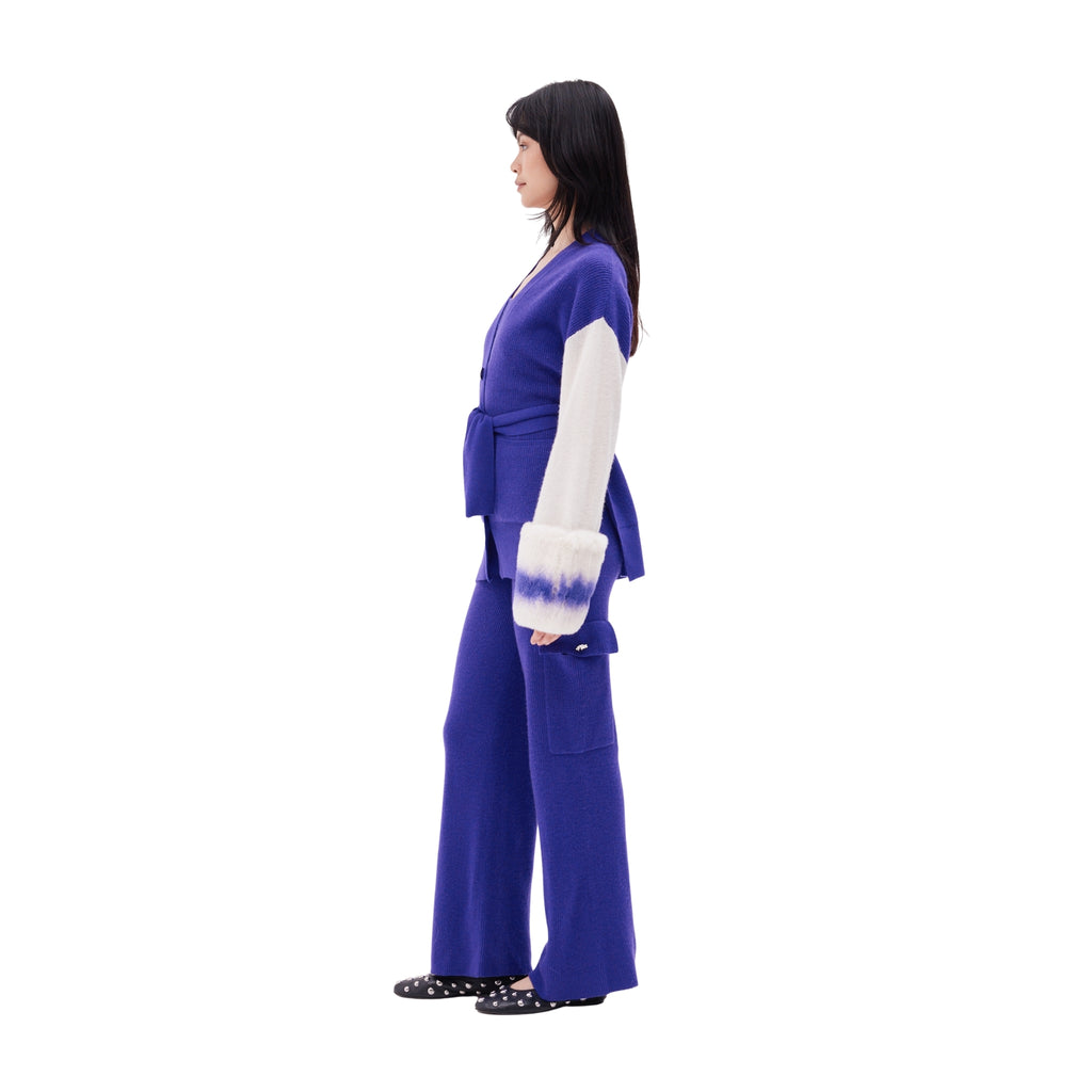 The Belted Cardigan in Royal Violet & Ivory