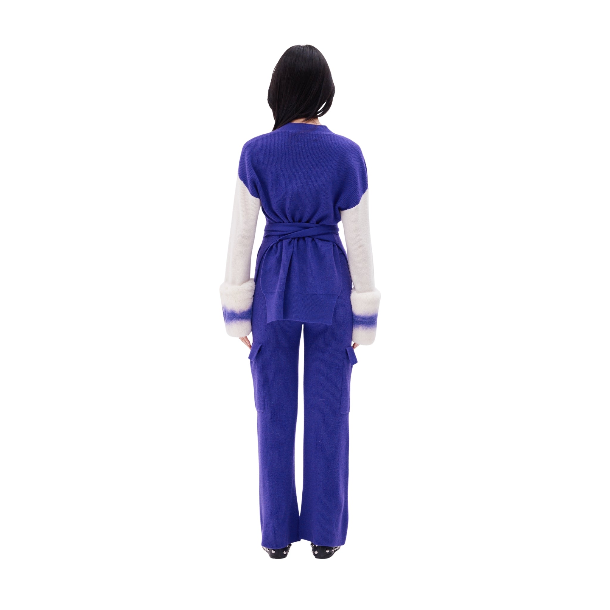 The Belted Cardigan in Royal Violet & Ivory