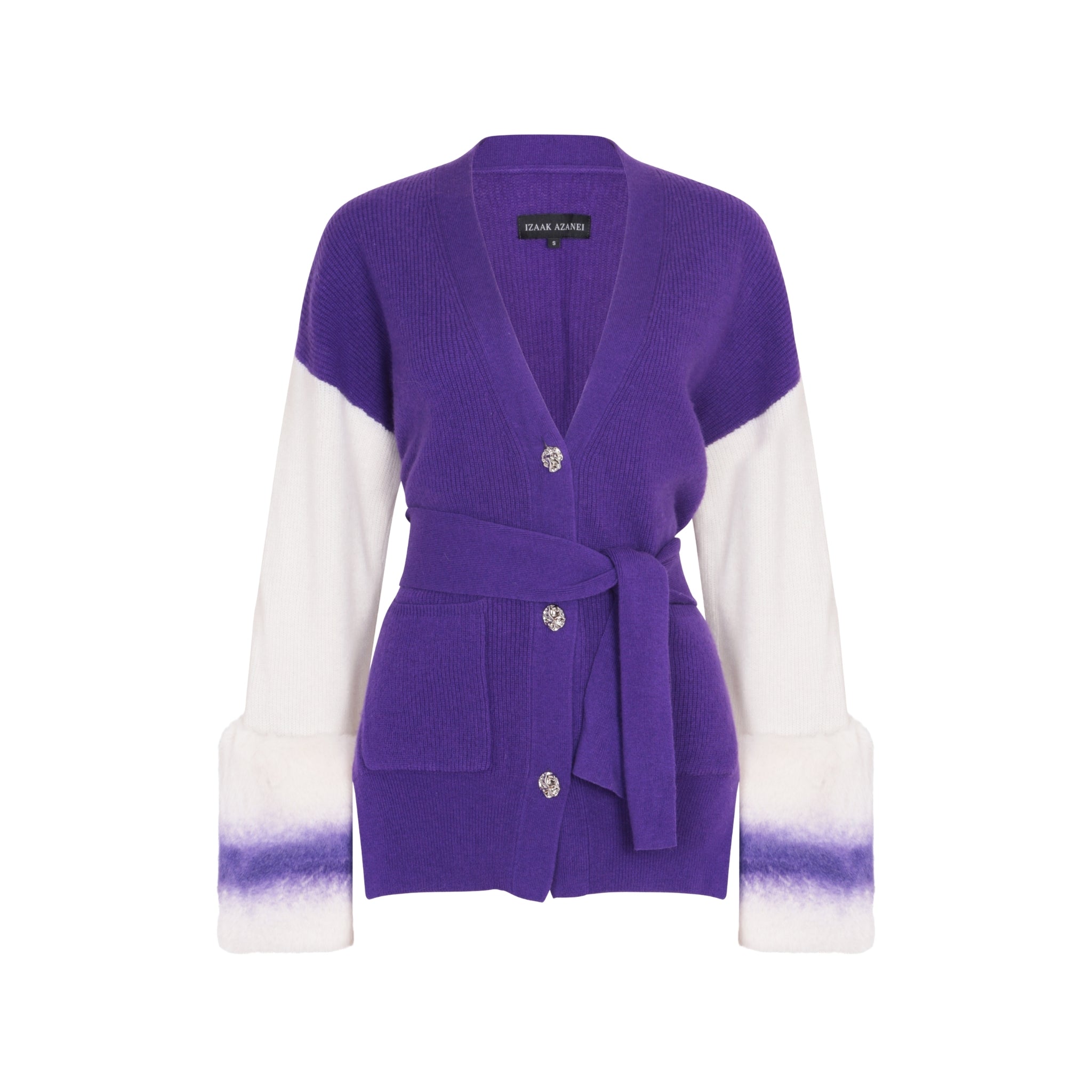 The Belted Cardigan in Royal Violet & Ivory