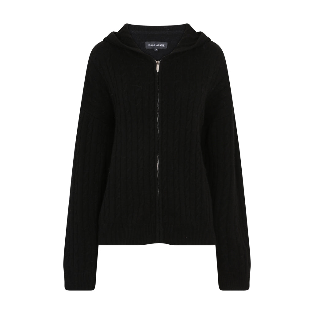 The Cable Knit Zip Up Cardigan in Black