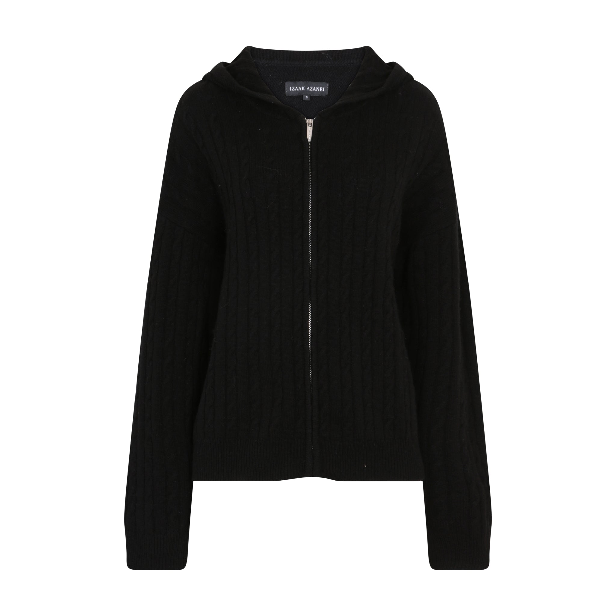 The Cable Knit Zip Up Cardigan in Black