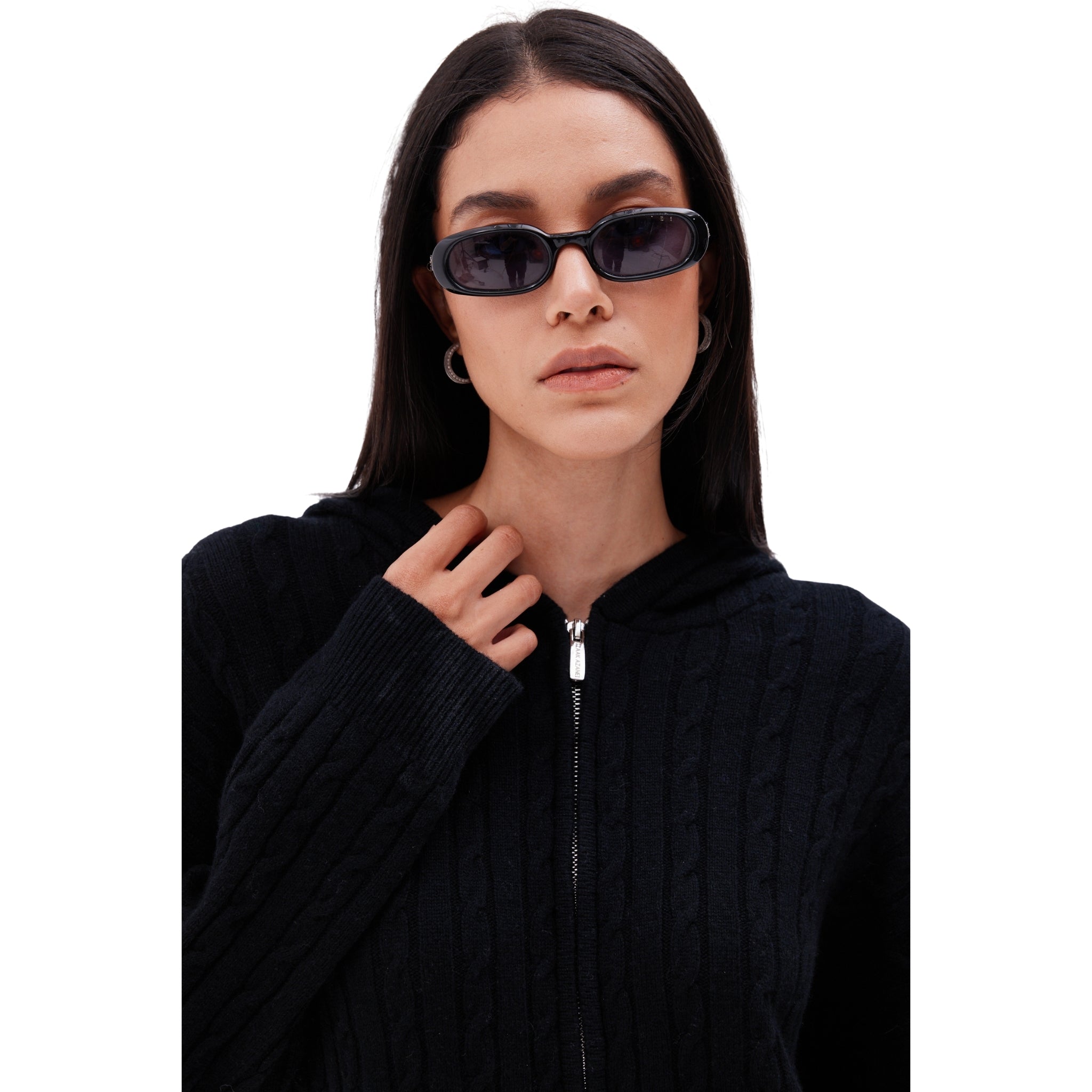 The Cable Knit Zip Up Cardigan in Black