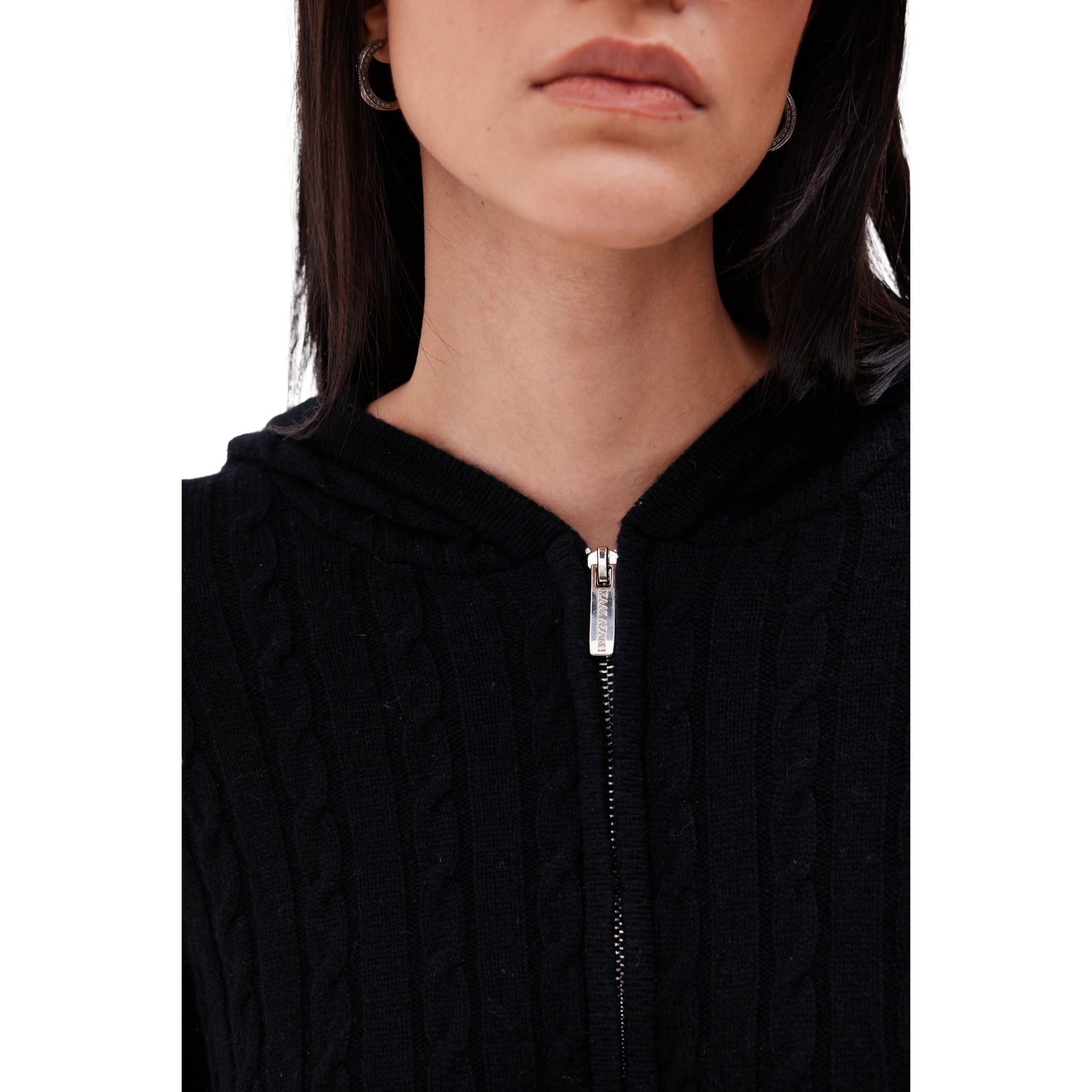 The Cable Knit Zip Up Cardigan in Black