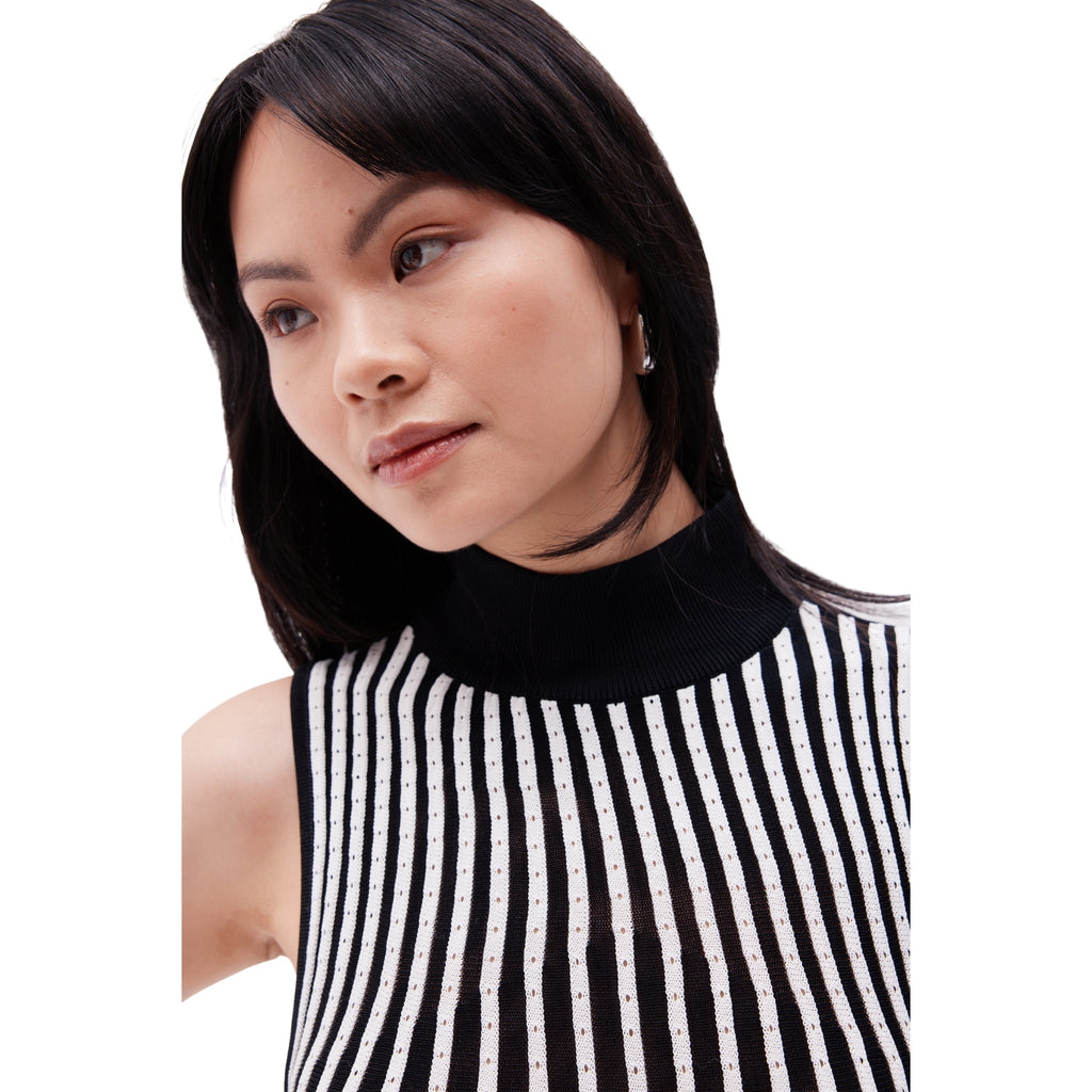 The Striped High Neck Backless Maxi Dress in Black & Ivory