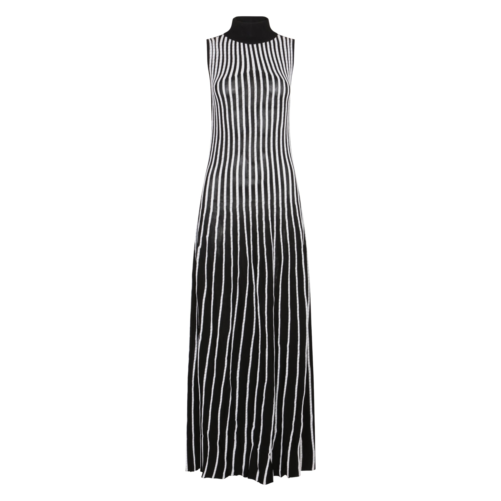 The Striped High Neck Backless Maxi Dress in Black & Ivory