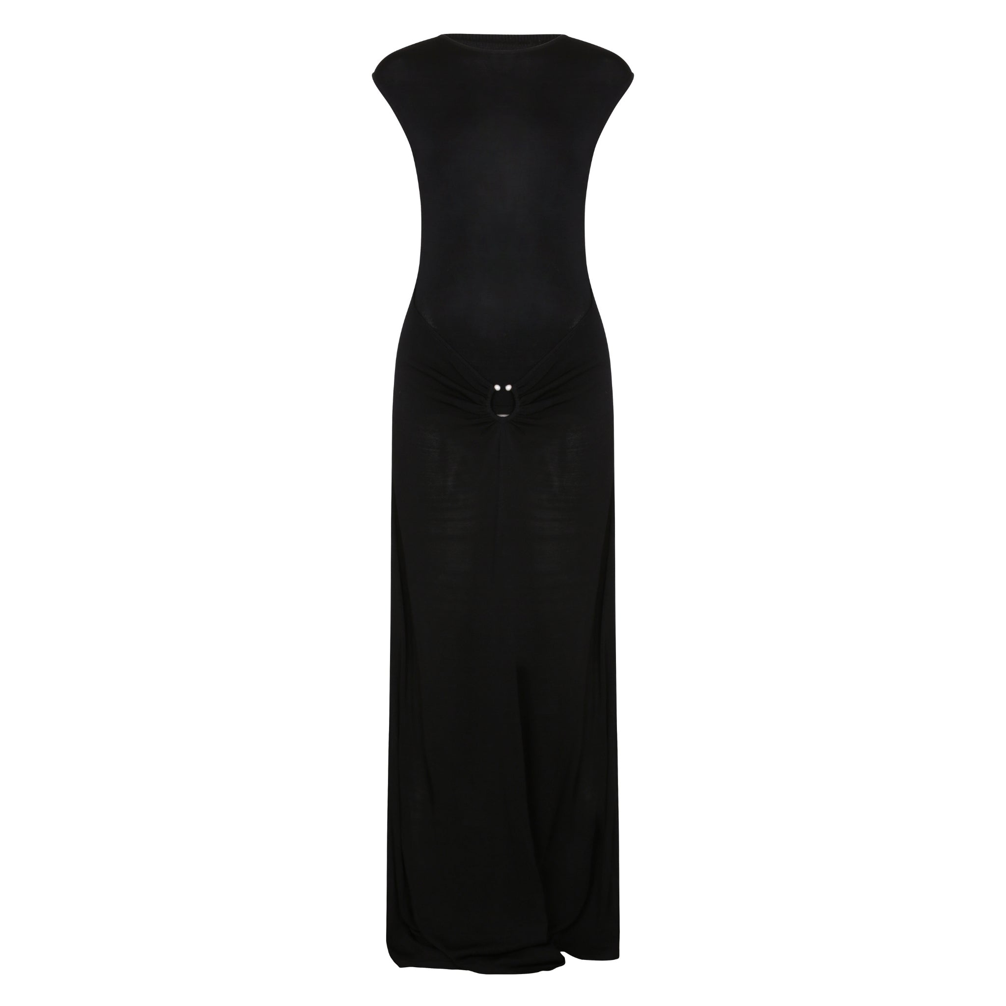 The Metal Detail Boat Neck Maxi Dress in Black