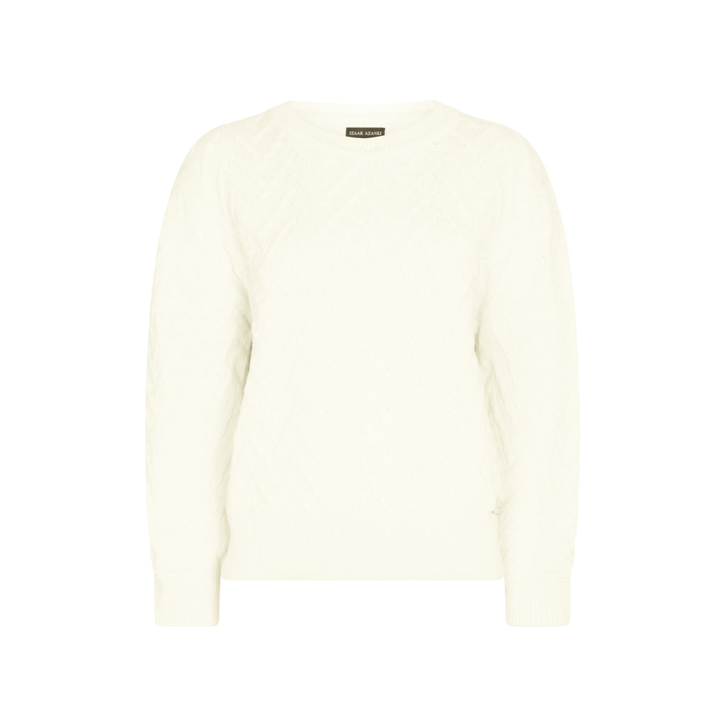 The Textured Round Neck Sweater in Meringue
