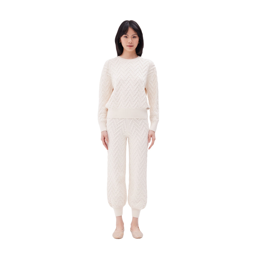 The Textured Round Neck Sweater in Meringue