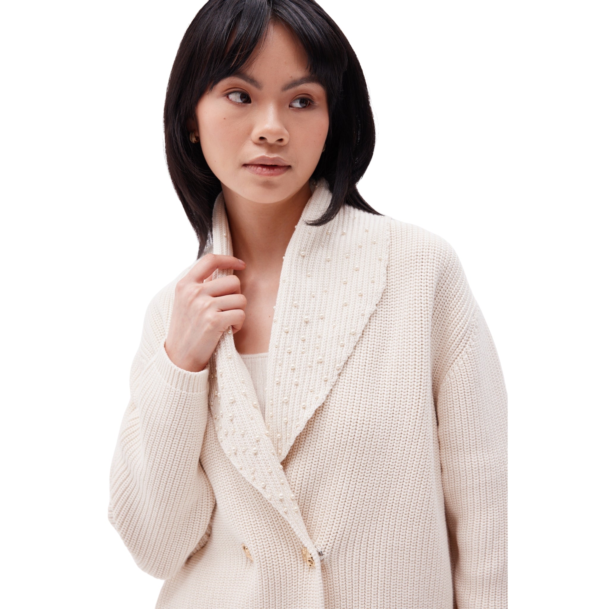 The Oversized Cross Over Cardigan in Meringue