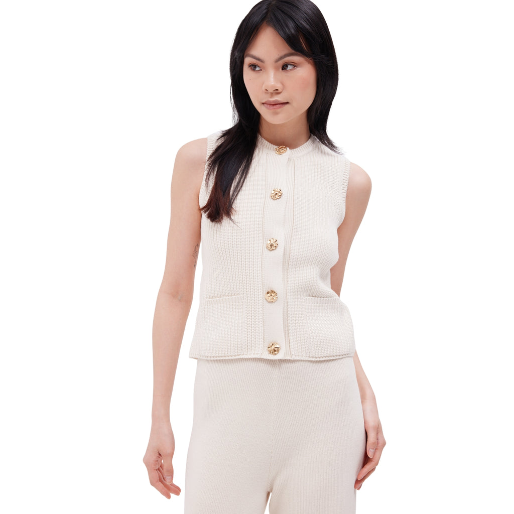 The Button Down Gilet in Meringue