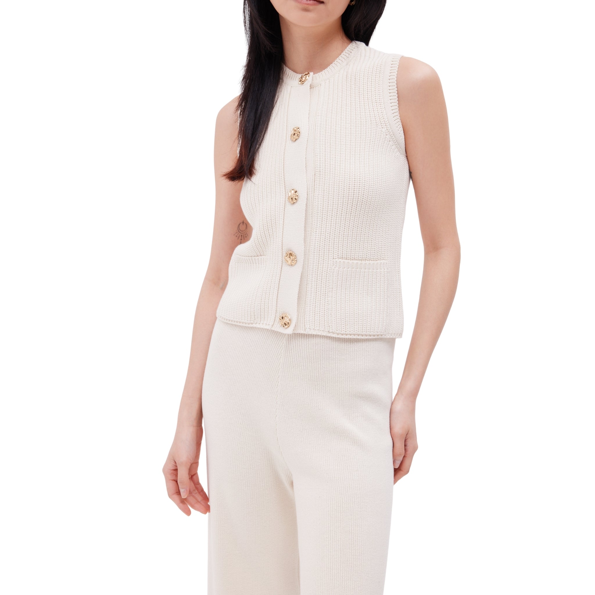 The Button Down Gilet in Meringue