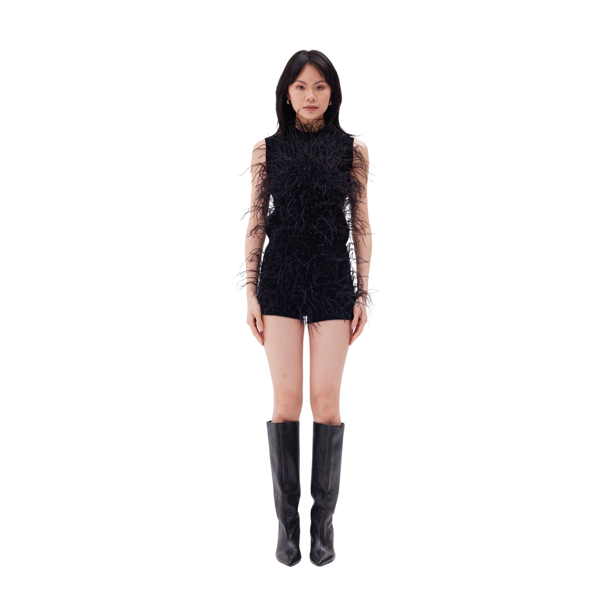 The Feather & Pearl Detail Sleeveless Blouse in Black